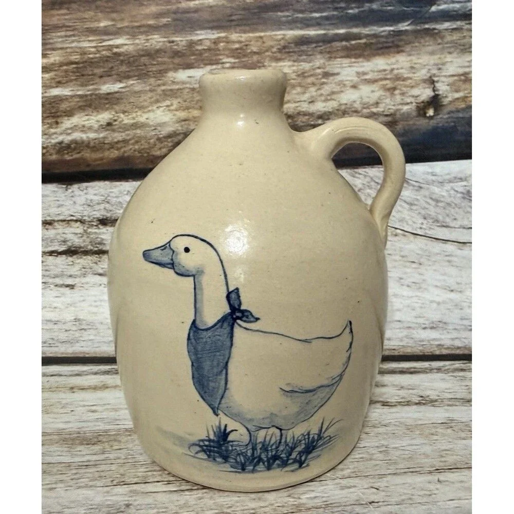 Stoneware Pitcher Jug Goose Design Cottagecore Country Blue Geese